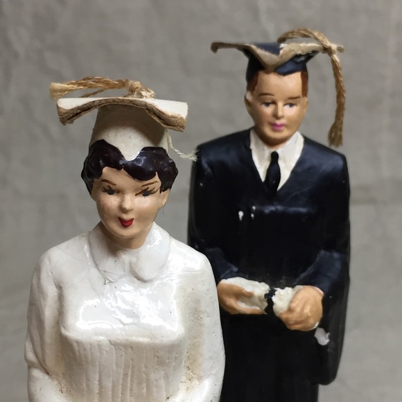Vintage Chalkware Graduation Figures Dated 1958 - Picture 2 of 15